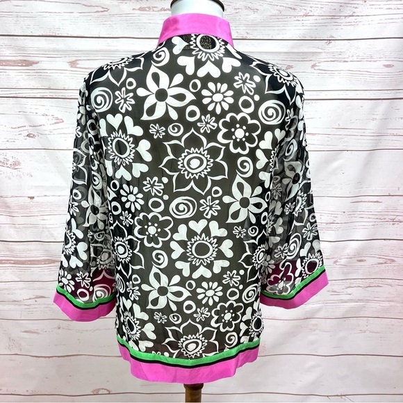 Bob Mackie Wearable Art Sheer Floral Kimono Blouse - Picture 5 of 7